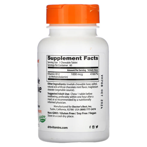 Image of Chewable Fully Active B12 60tabs supplement facts